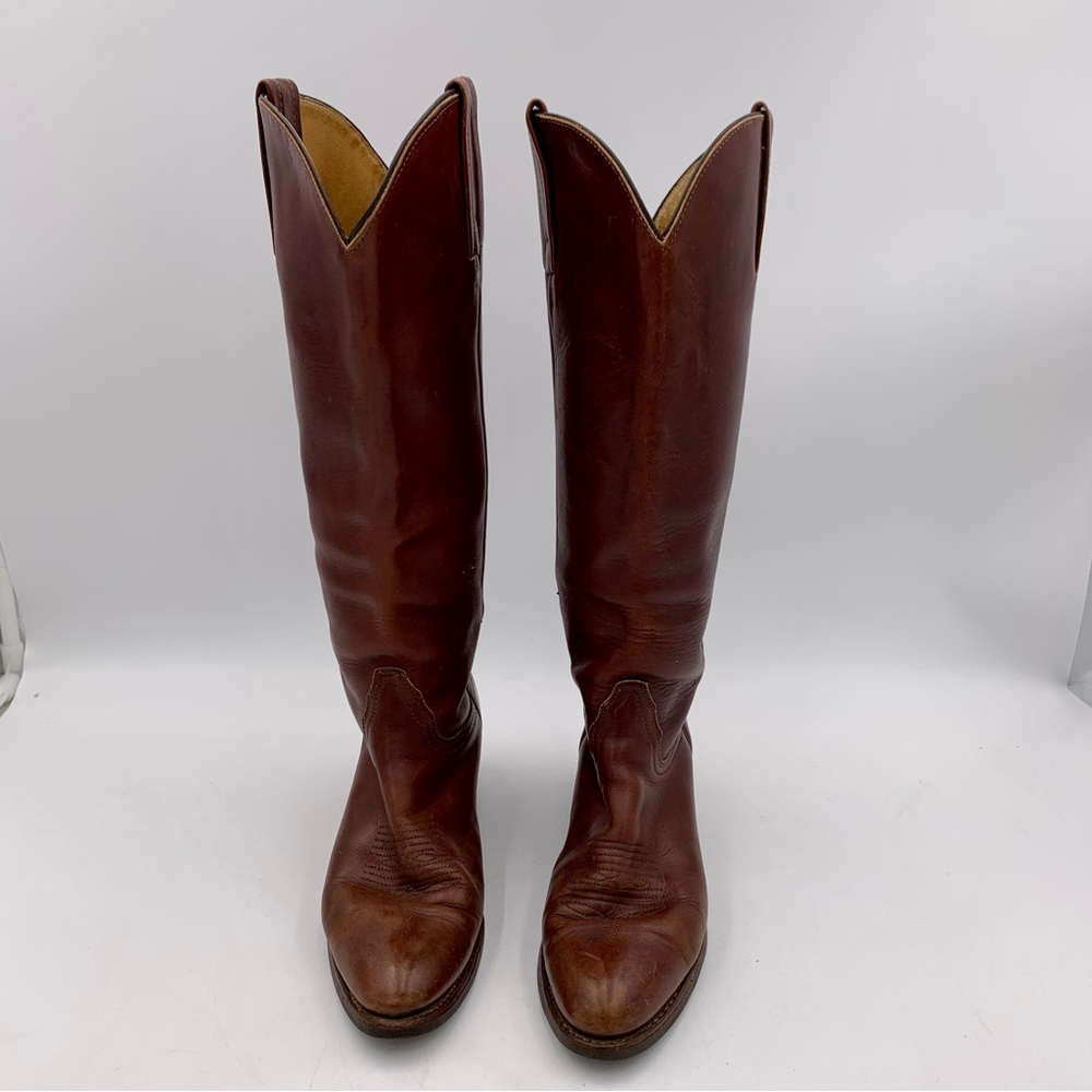 Vintage Frye western heeled cowboy boot,sz 7 (deep reddish brown) 1980s